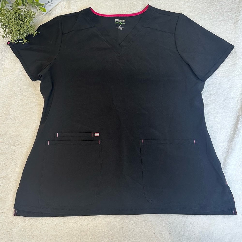 Scrubstar Black Top with Pink Details